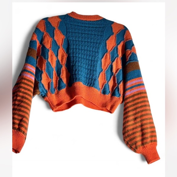 Cider Blue and Orange Knit Women's Sweater - Picture 4 of 4